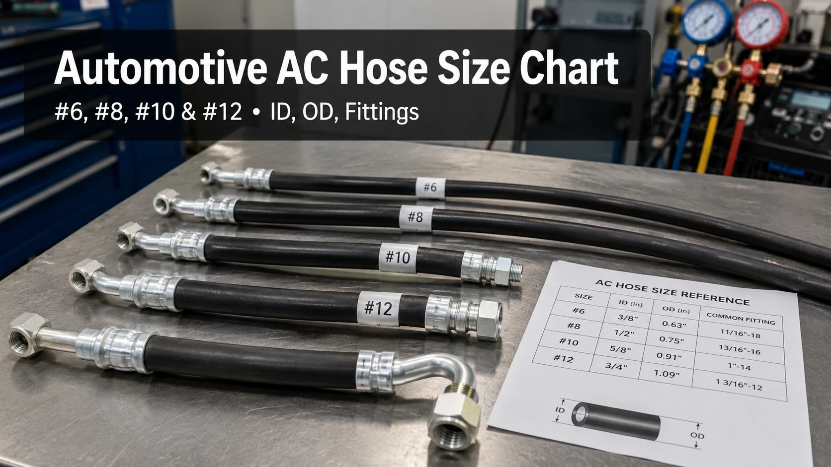 Automotive AC Hose Size Chart #6, #8, #10 and #12 ID, OD, Fittings, and SAE J2064 Checks