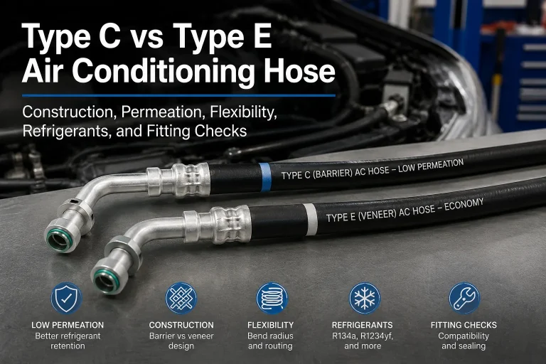 Type C vs Type E Air Conditioning Hose Construction, Permeation, Flexibility, Refrigerants, and Fitting Compatibility